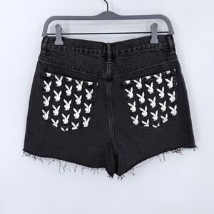 Playboy by PacSun Black Denim High Waisted Logo Pocket Shorts Size 30 NEW